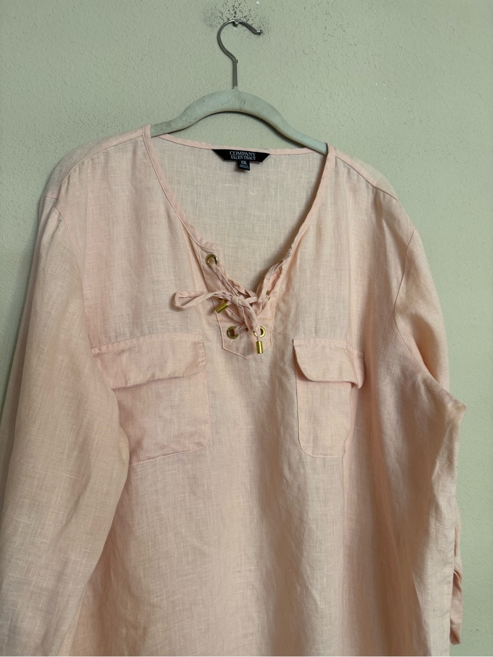Company Ellen Tracy Linen Toll Tab Sleeve Tunic Top Size XXL Pink Boho Coastal - Picture 4 of 16